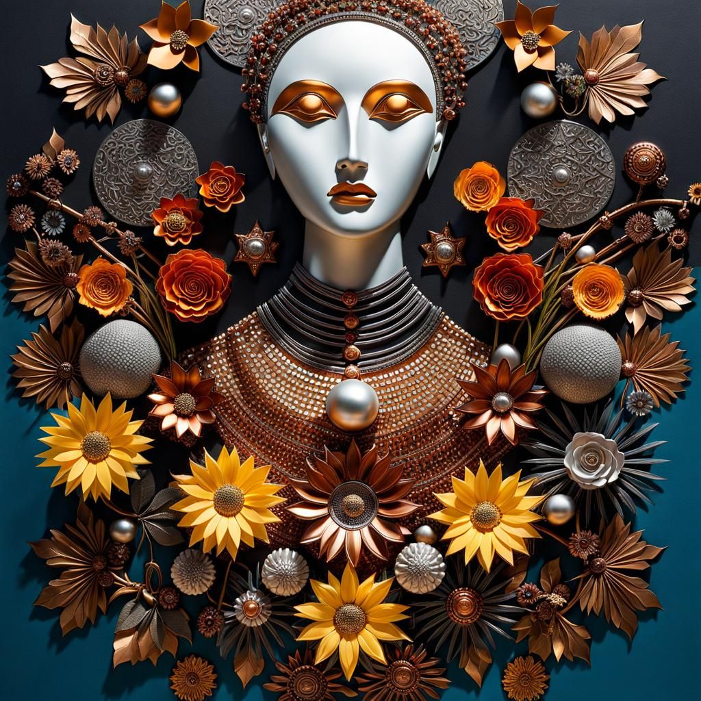 Mystical Metal Face Portrait in Surreal Style