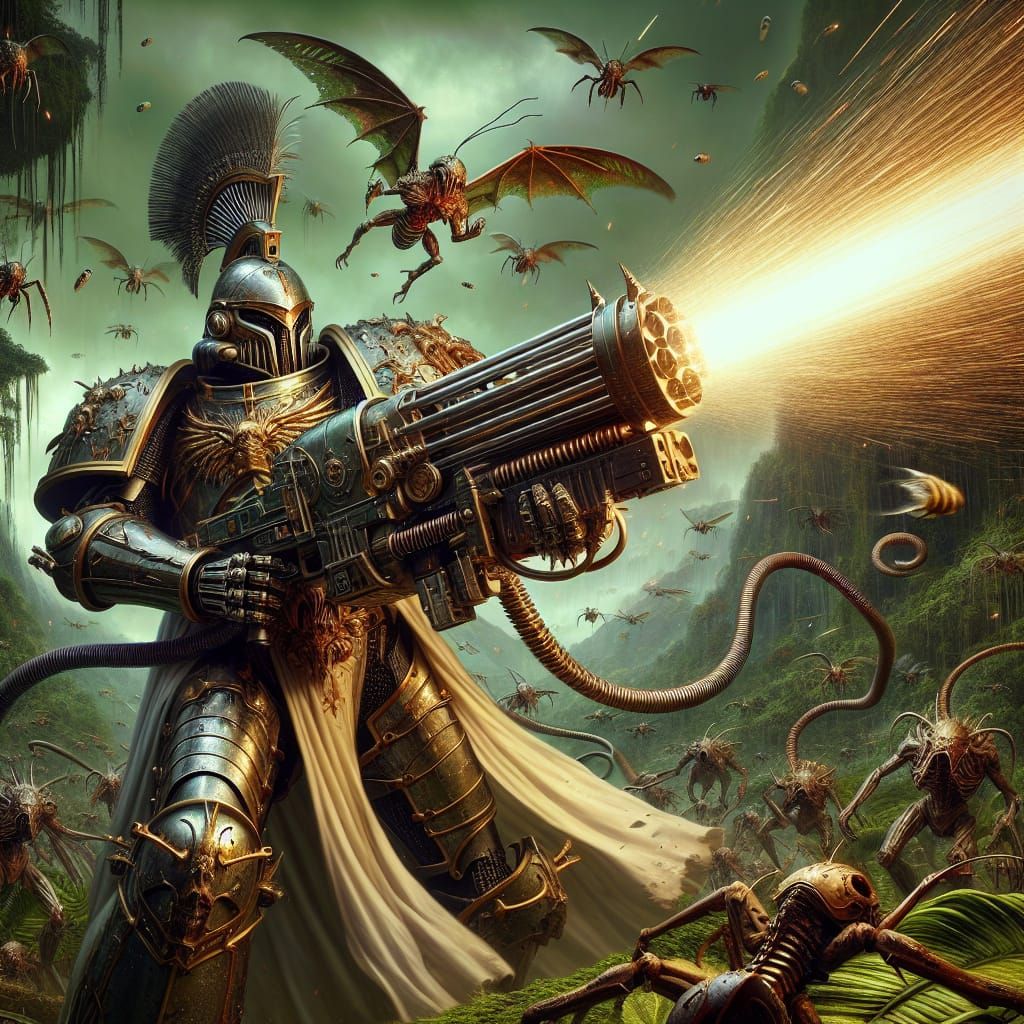 Knight Defends Tropical Valley From Alien Horde