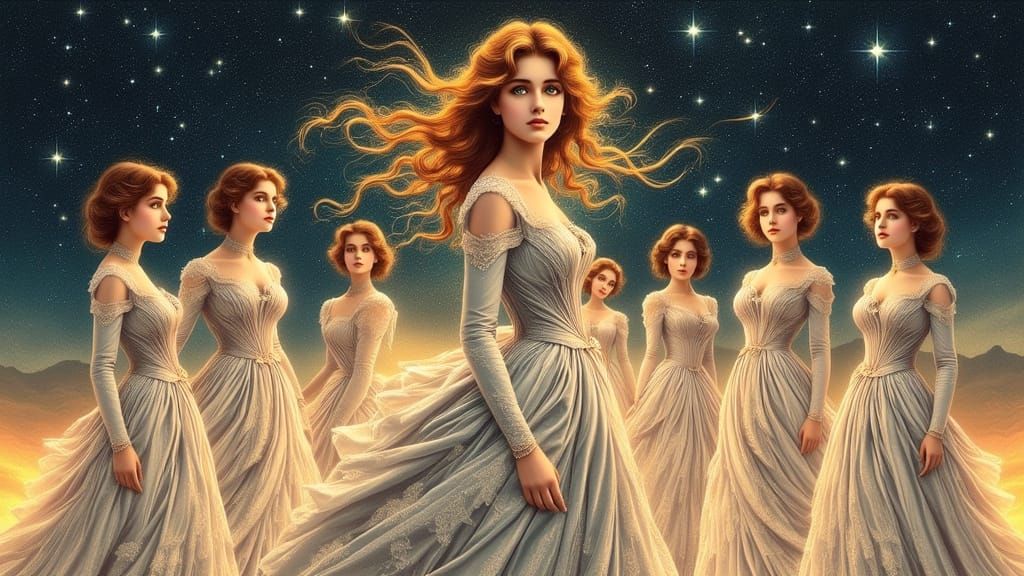 Celestial Sisters in Art Nouveau Style