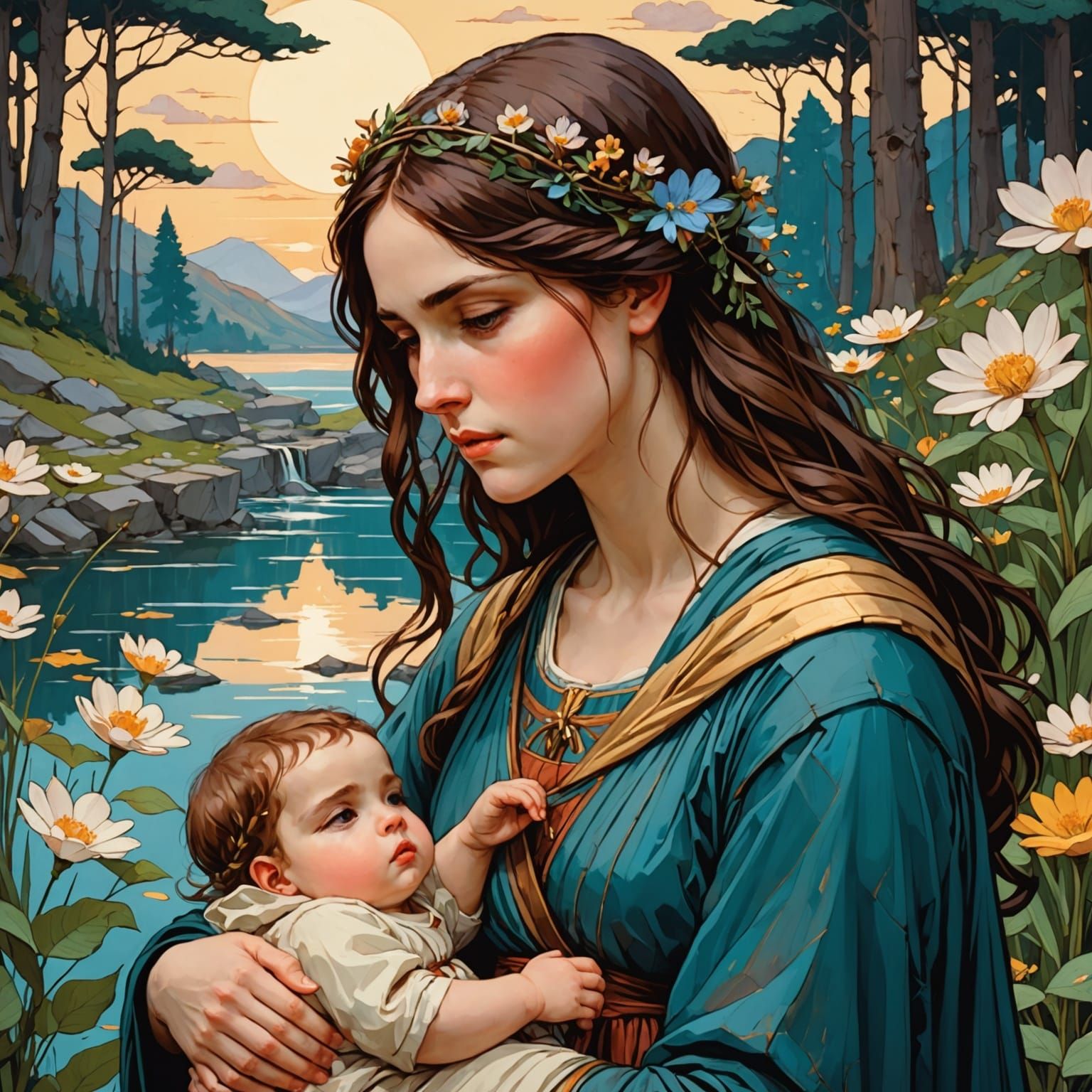 Anime Motherhood Inspired by Waterhouse