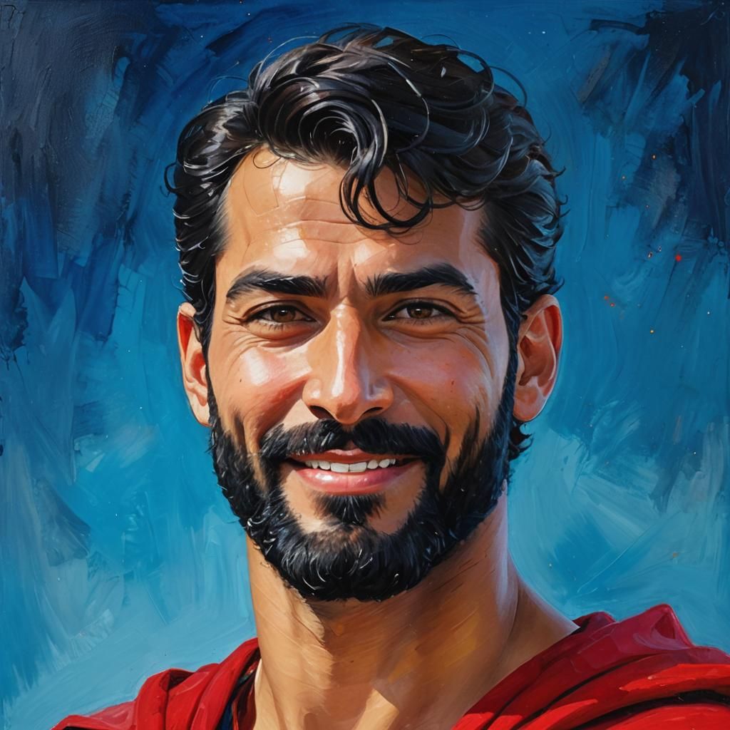 Joyful Superman Portrait in Neo-Impressionist Style