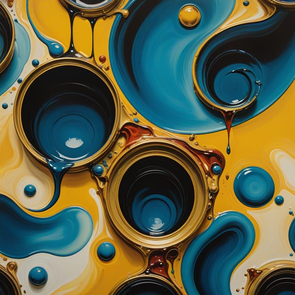 Vibrant Dreamscapes: Melting Paint Can in Dreamlike Oil Pain...