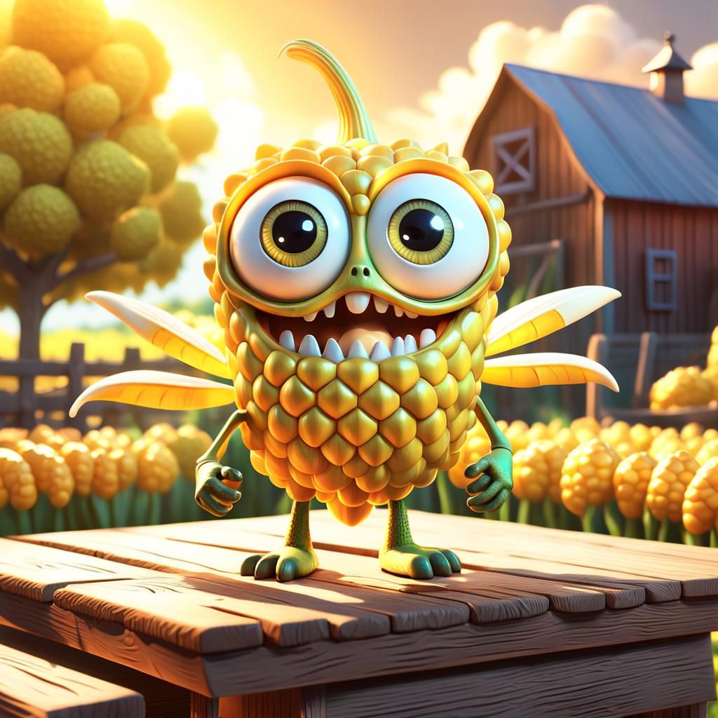 Corncob Creature in Pixar-Inspired 3D Art