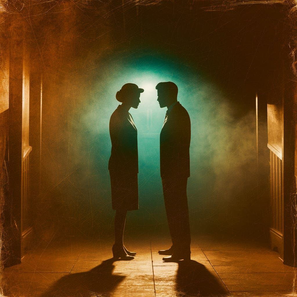 Dramatic Noir Confrontation in Vintage Setting