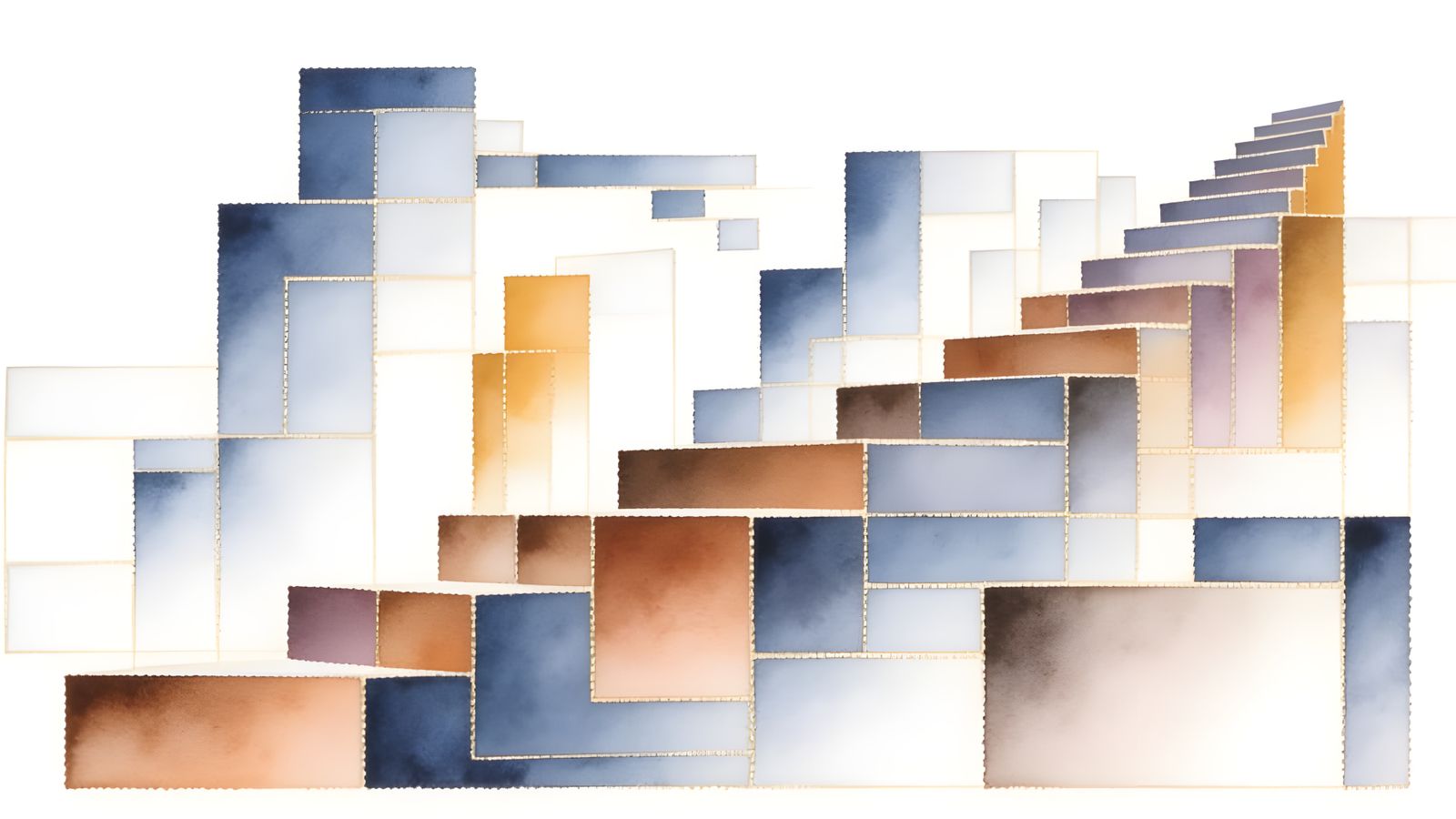 Trapezoids and Staircase Abstract Watercolor Art