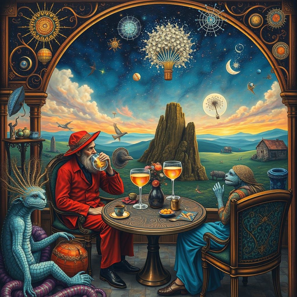 Psychedelic Utopia with Space Creatures, in Surreal Style