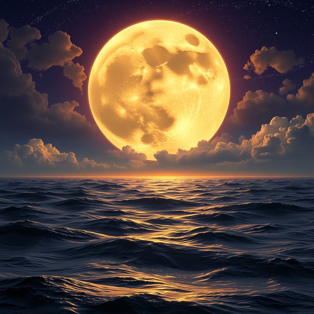 Gigantic Moon Descends Upon the Horizon in a Hyper-Realistic...
