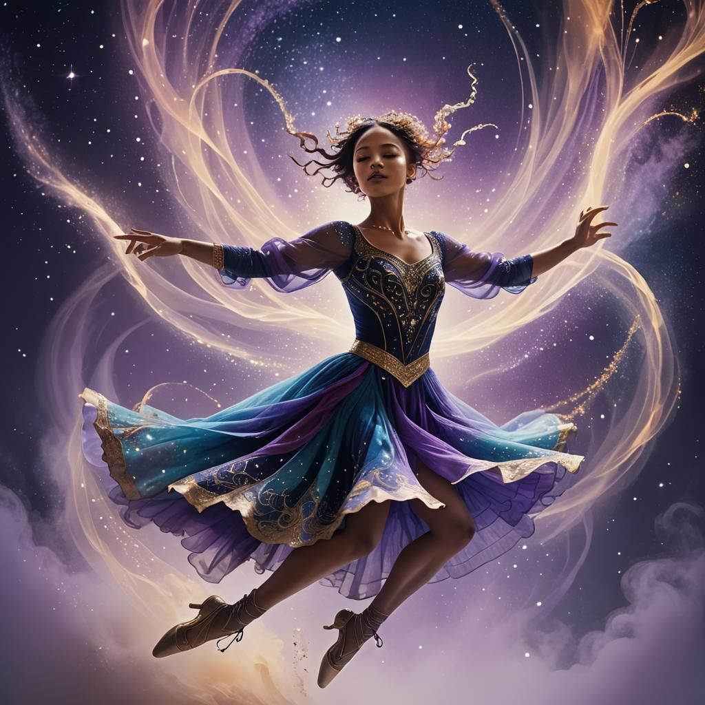 Ethereal Dancer Leaping Through a Starry Night