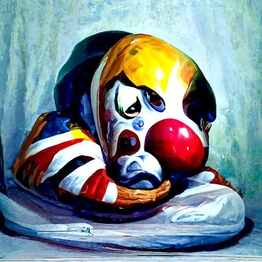 Sad Clown Oil Painting in Gurney Style