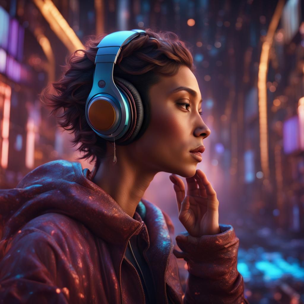 Person Listening to Music in Detailed Matte Painting