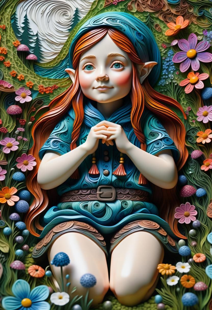 Gnome Woman in Wildflowers Watercolor Tapestry