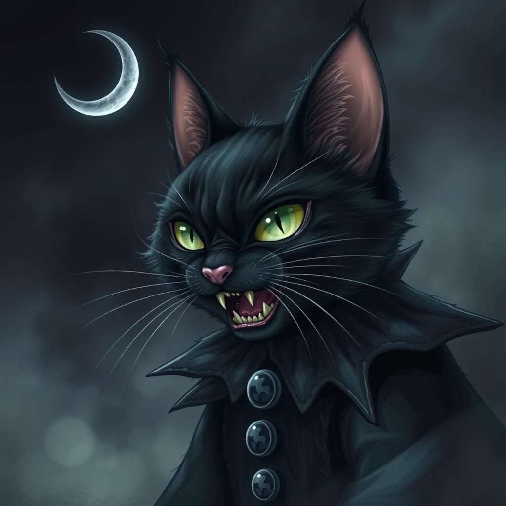 Gothic Cat with Menacing Features in Dark Attire