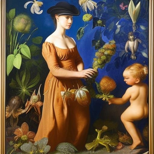 Sci-Fi Baroque Scene with Blue Uniforms