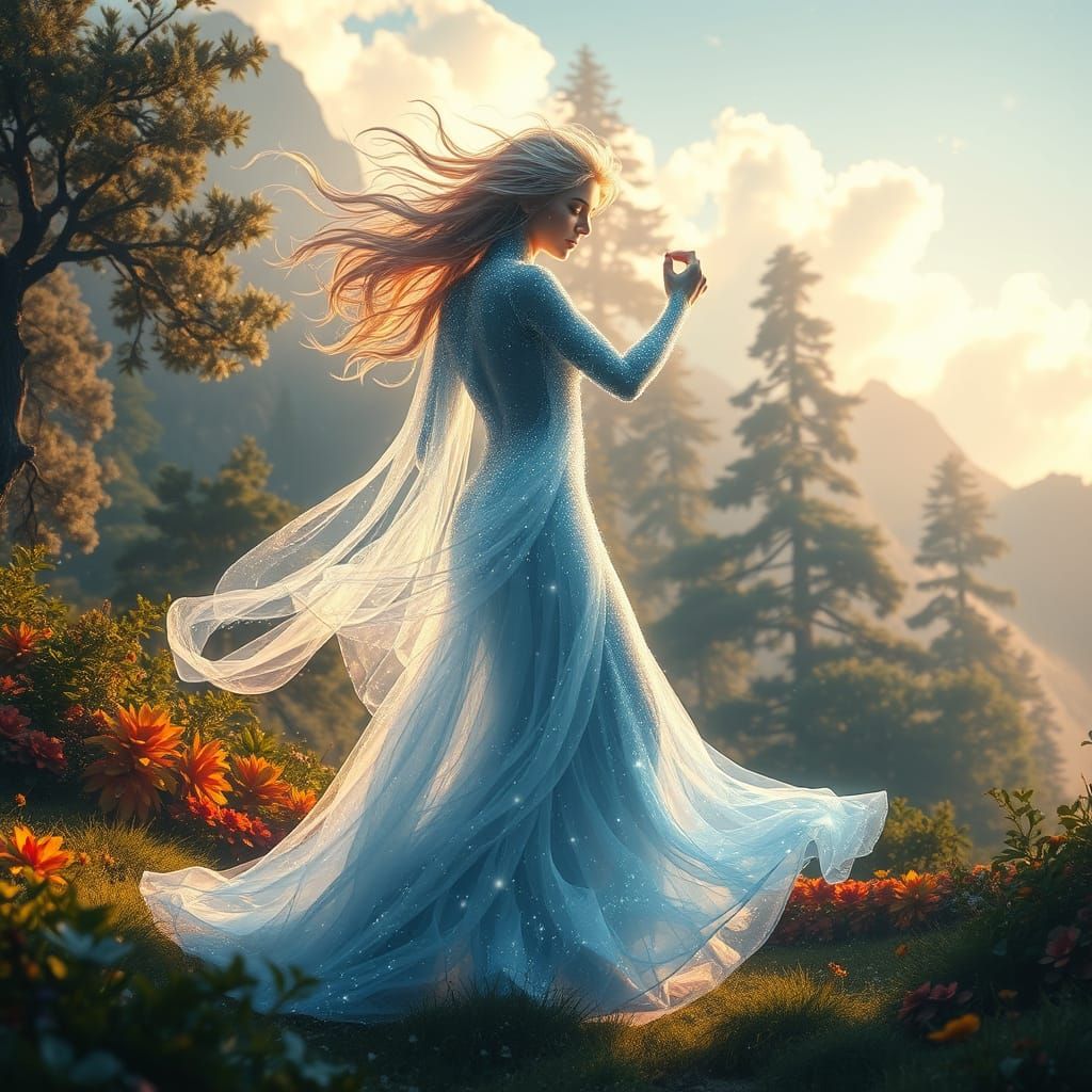 Celestial Lovers in Dreamlike Landscape