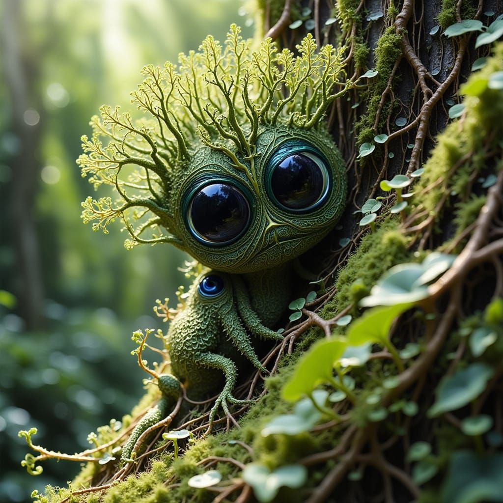 Mossy Tree Sprite with Waterfall in Studio Ghibli Style