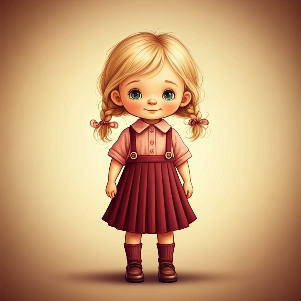 Braided Girl Portrait in Illustration Style