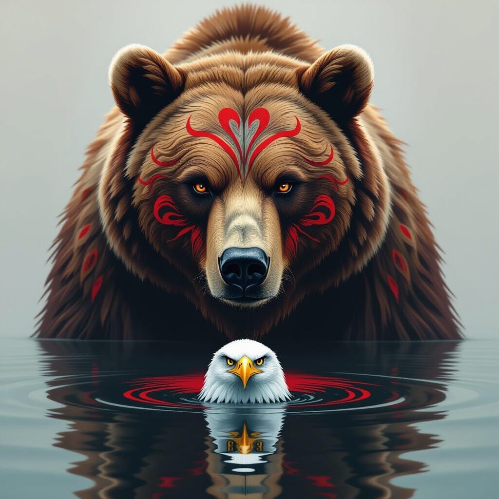 Fantasy Bear With Tribal Markings and Eagle Reflection