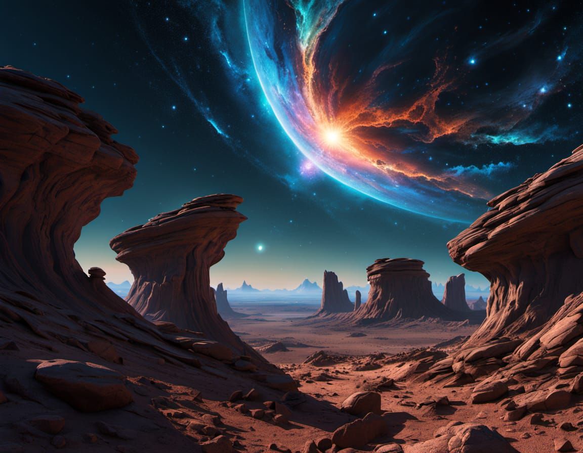 Ethereal Sci-Fi Starscape in Moebius Style