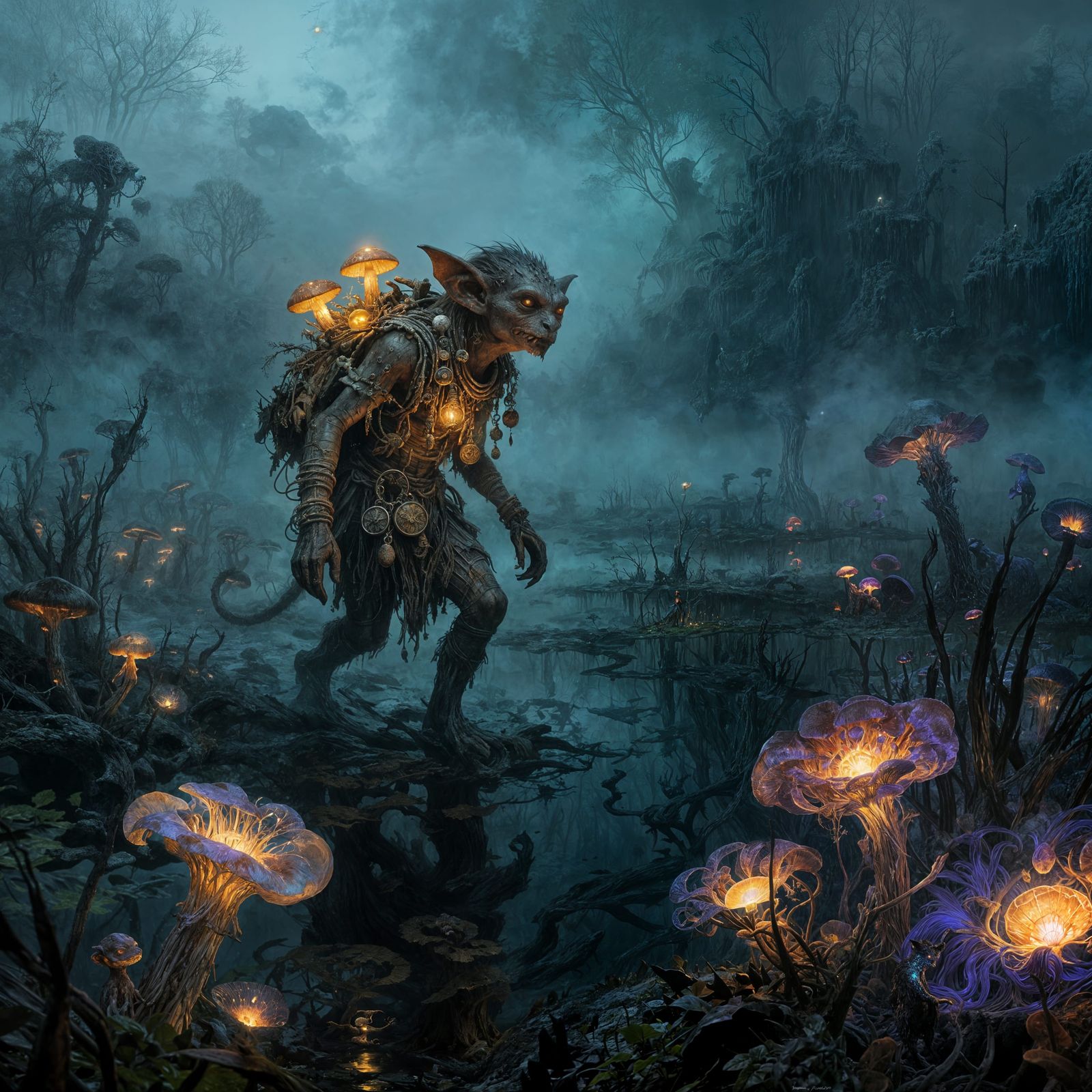 Bioluminescent Swamp Kobold in Dark Fantasy Style