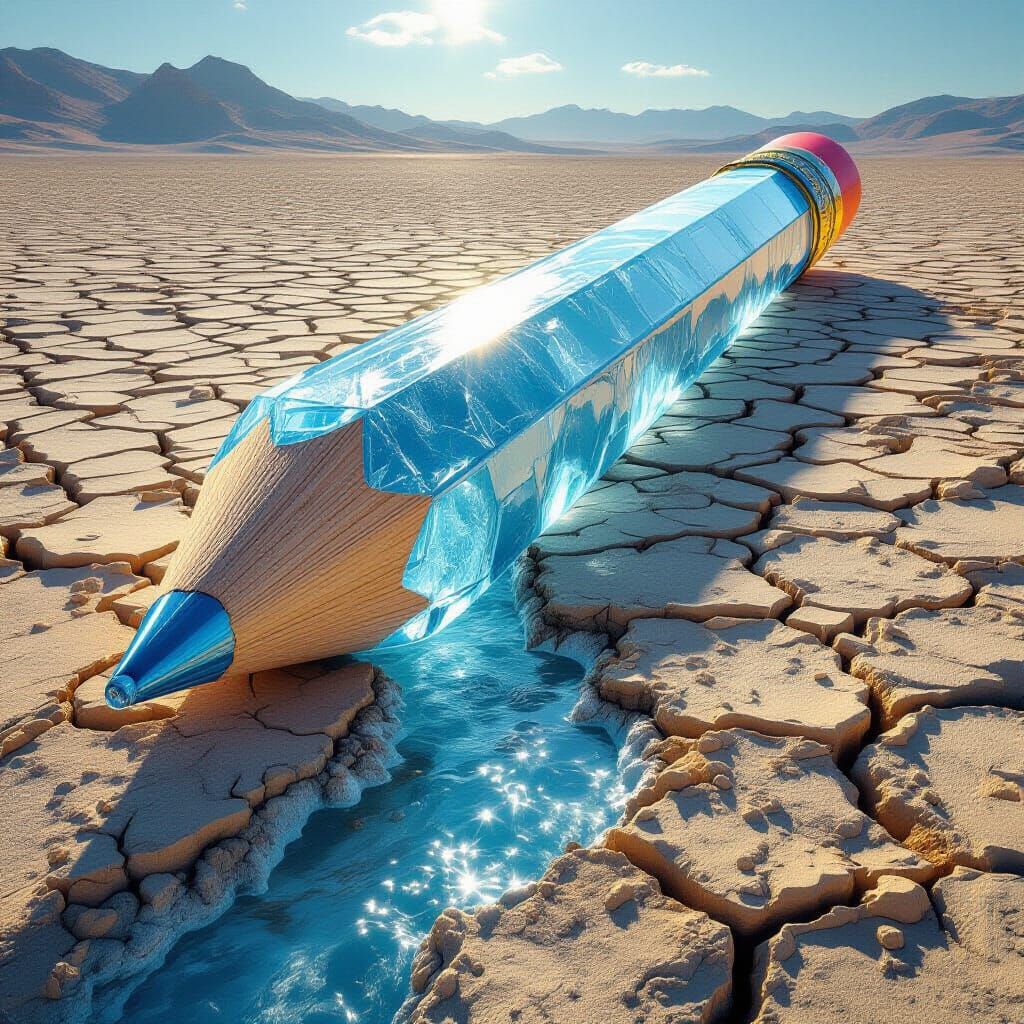 Giant Ice Pencil Melts into Water in Arid Landscape