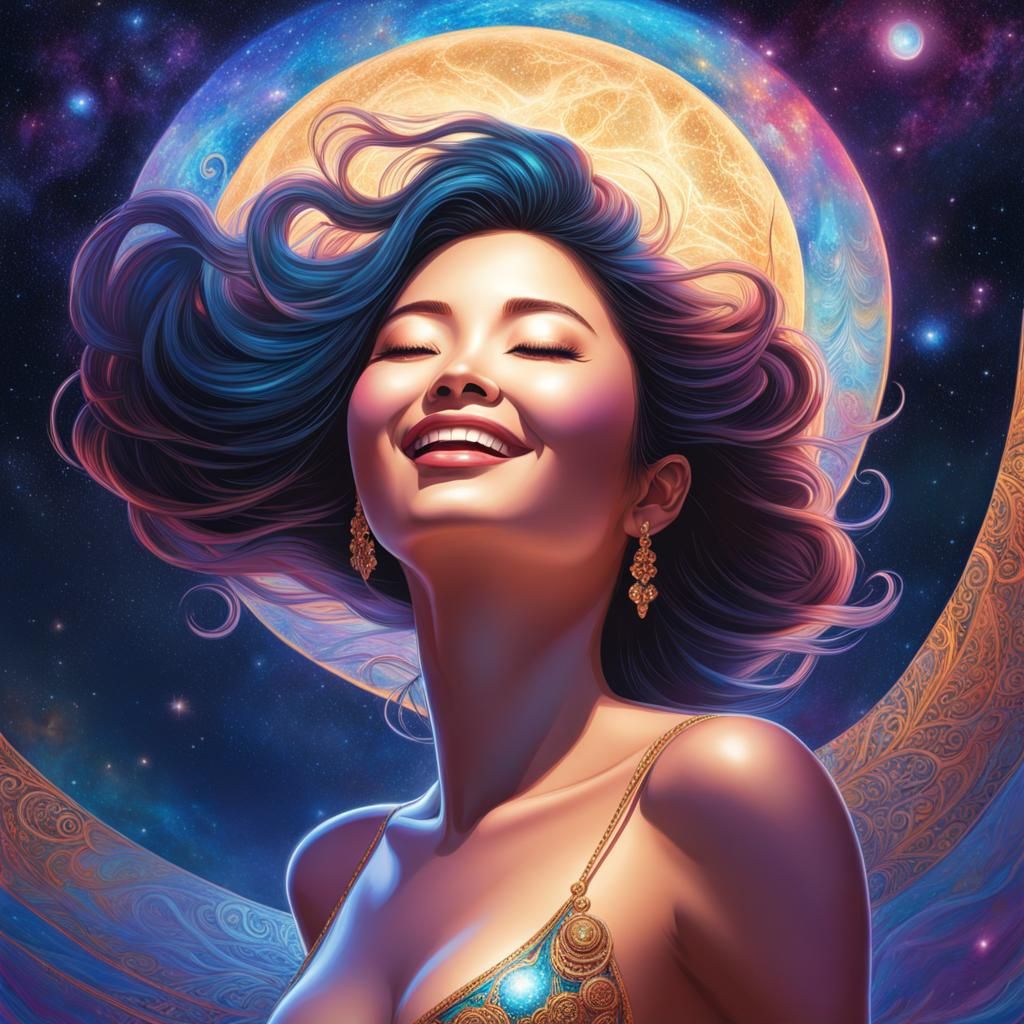 Moonlit Woman: Holographic Astral Illustration