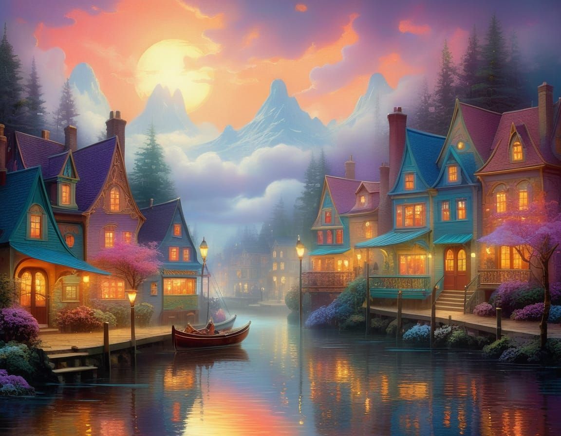 Enchanted Village Dock at Night