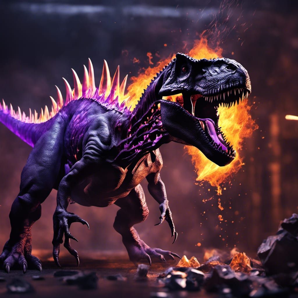 Fiery Glass Tyrannosaurus Rex in Neon Style