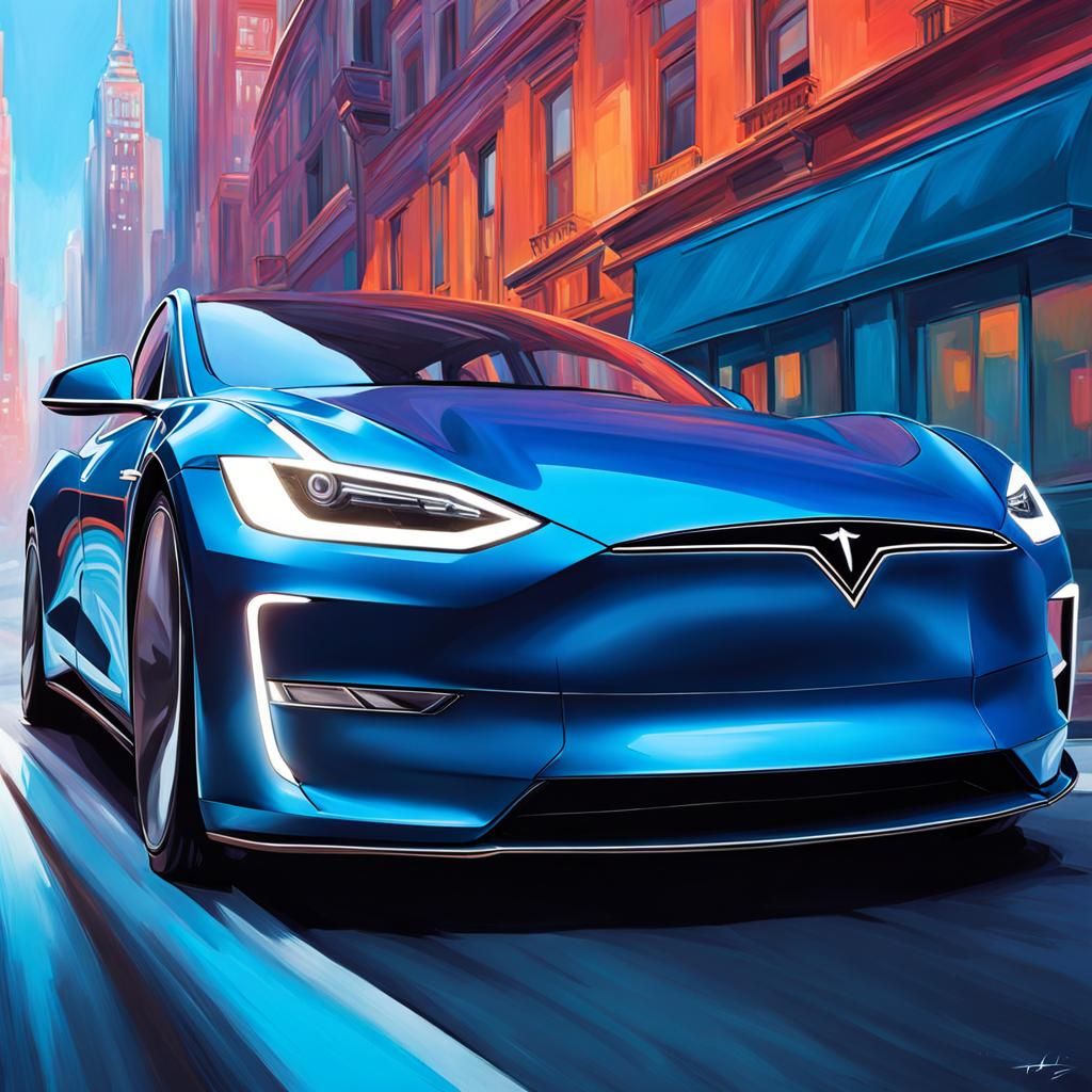 Elon Musk Driving Tesla: Hyperrealistic Splash Art