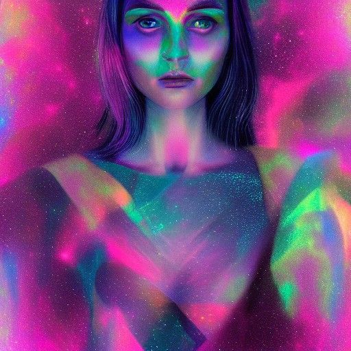 Holographic Astral Woman Fades Away: Pablo Amaringo Style