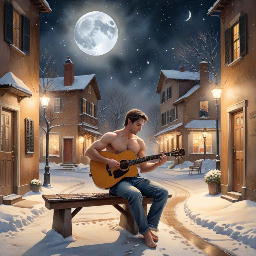 Man Playing Guitar Indoors in Winter