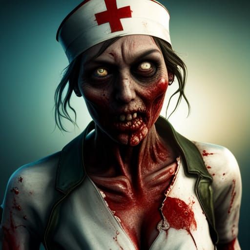 Zombie Nurse: Detailed Matte Painting in Deep Color