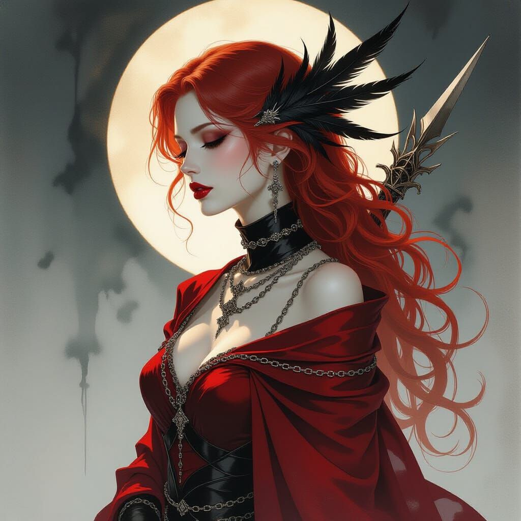 Gothic Elegance: Dark Fantasy Painting of The Morrígan