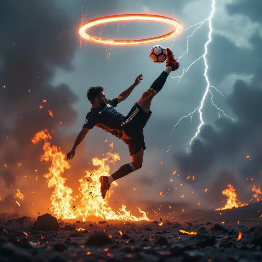 Fiery Soccer Bicycle Kick in Cinematic Style