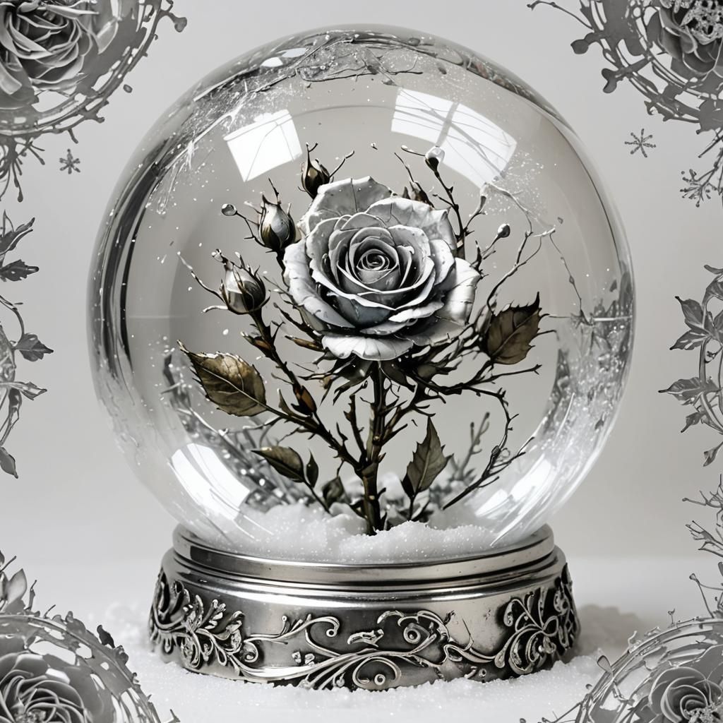 Silver Rose Snow Globe in Delicate Style
