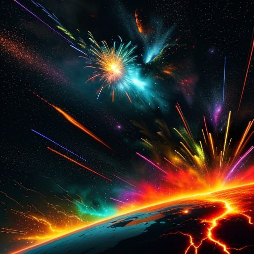 Epic Space Battle Explosion in Vibrant Sci-Fi Art