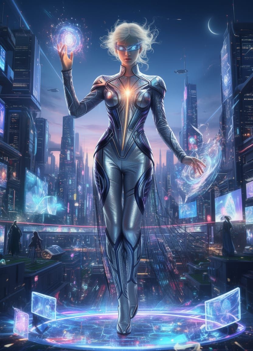 Cosmic Figure Radiating Ethereal Glow in Art Nouveau Style