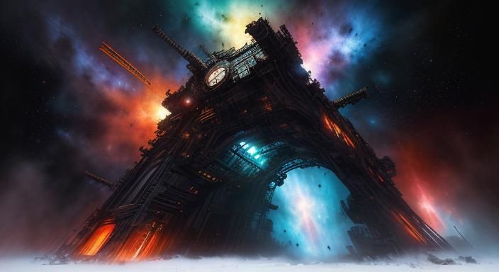 Dark Portal Space Station in Vivid Triadic Color Scheme