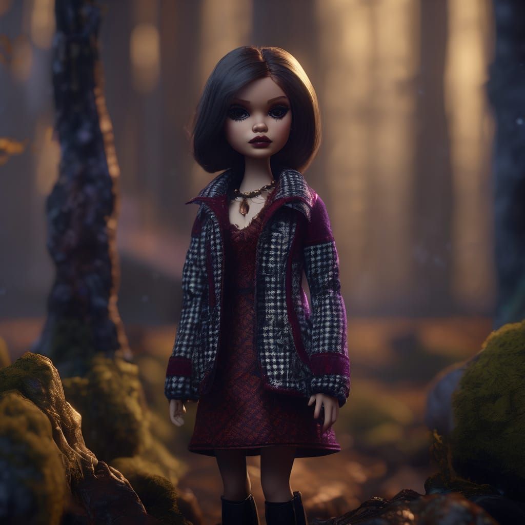 Mini Blythe Doll in Eerie Forest with Moody Lighting