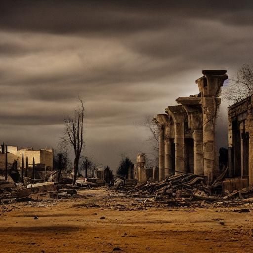 Grim Reaper in War-Torn Syria: Surreal Oil Painting