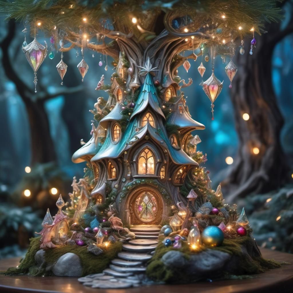 Enchanted Elven Christmas Tree with Mystical Ornaments