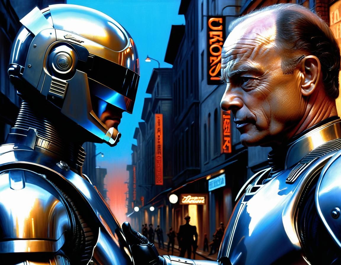 Robocop and Boddicker: Hyperrealistic Oil Painting