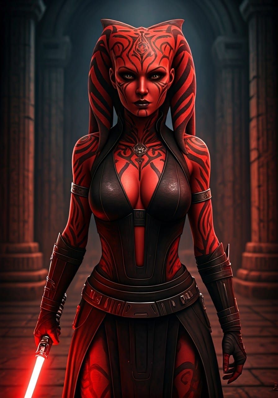 Vibrant Sith Assassin in Ancient Temple
