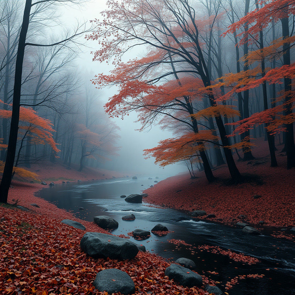 Enigmatic Autumn Forest: Fractal Art and Transformation