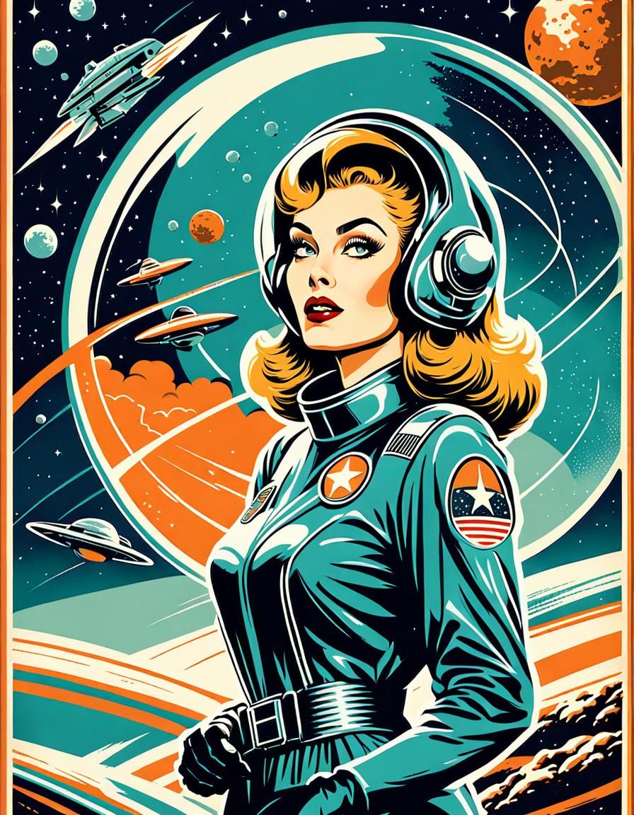 Retro Space Force Alien Girl Propaganda Poster