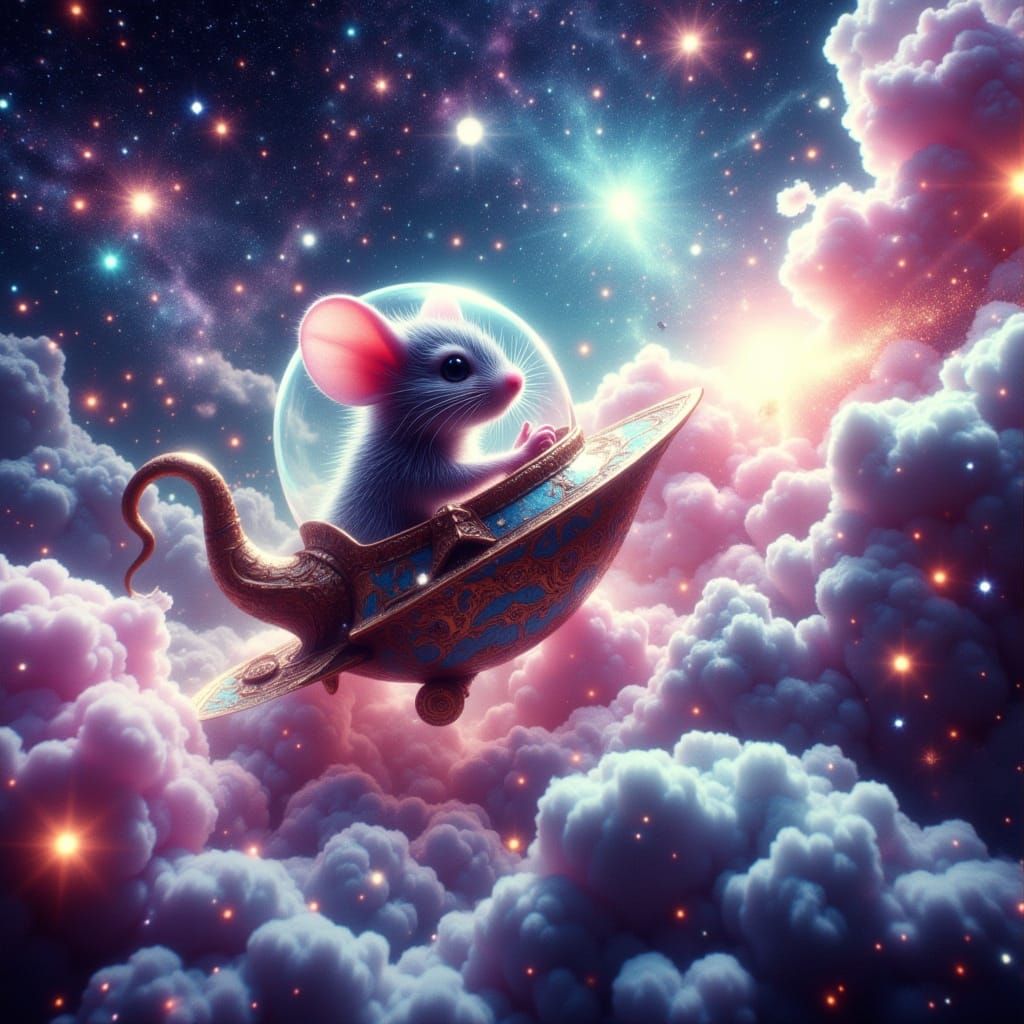 Surreal Mouse Pilot in Pastel Nebula Spaceship