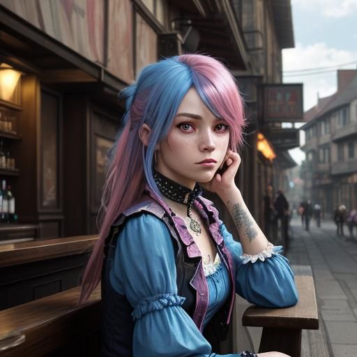 Steampunk Punk Girl Portrait in Village Setting