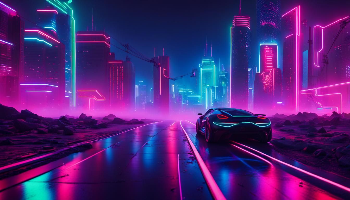 Tron-Inspired Digital Cityscape with Neon Highlights
