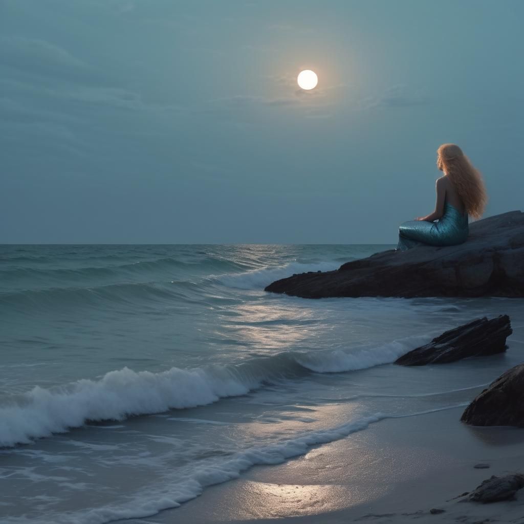 Mermaid in Moonlight: Digital Art Ocean Scene