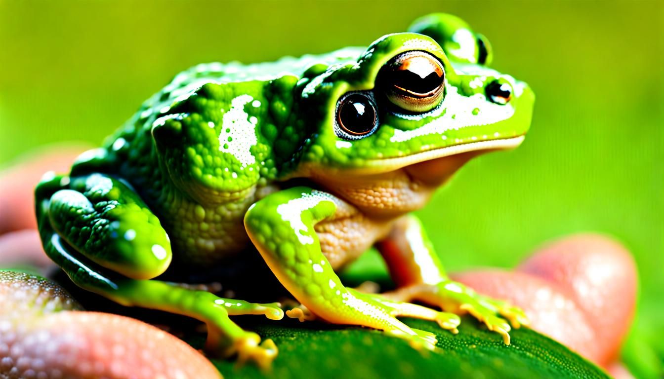 Furry Green Frog with Cute Baby Frogs