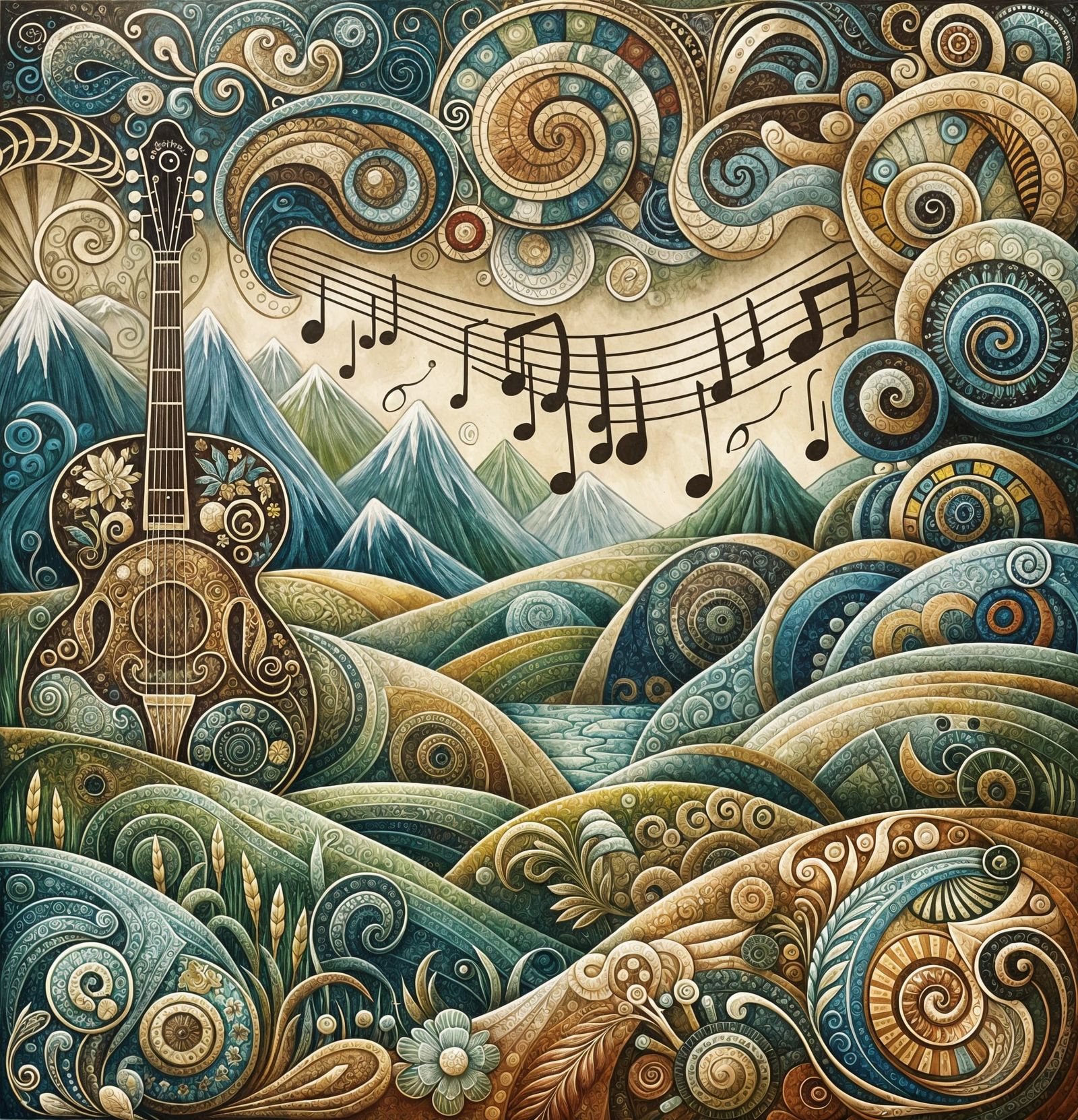 Bluegrass Music Personified: A Whimsical Folk-Art Landscape
